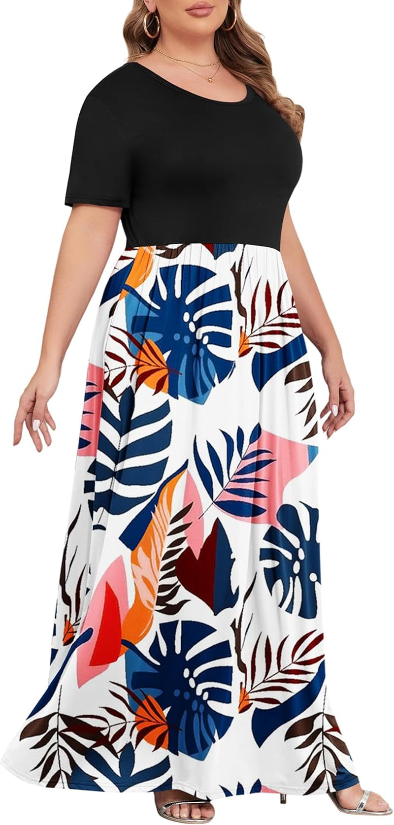 Women’S plus Size Maxi Dresses for Curvy Women Summer Casual Short Sleeve 2025 Long Dress 14W-26W