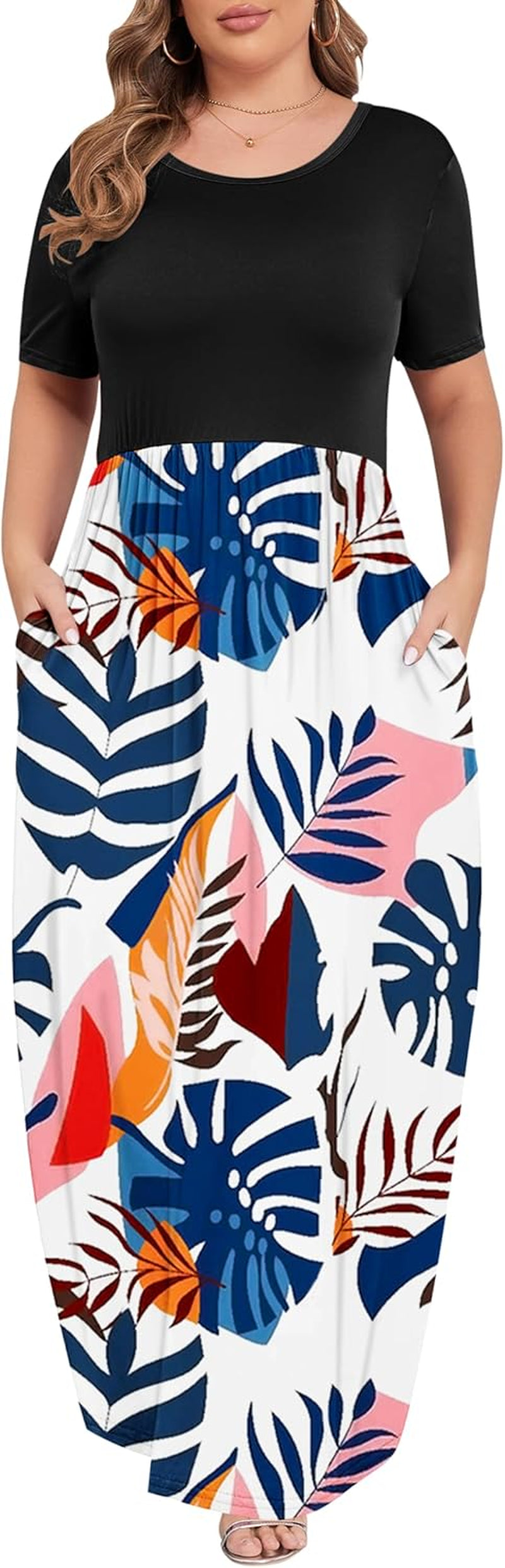Women’S plus Size Maxi Dresses for Curvy Women Summer Casual Short Sleeve 2025 Long Dress 14W-26W