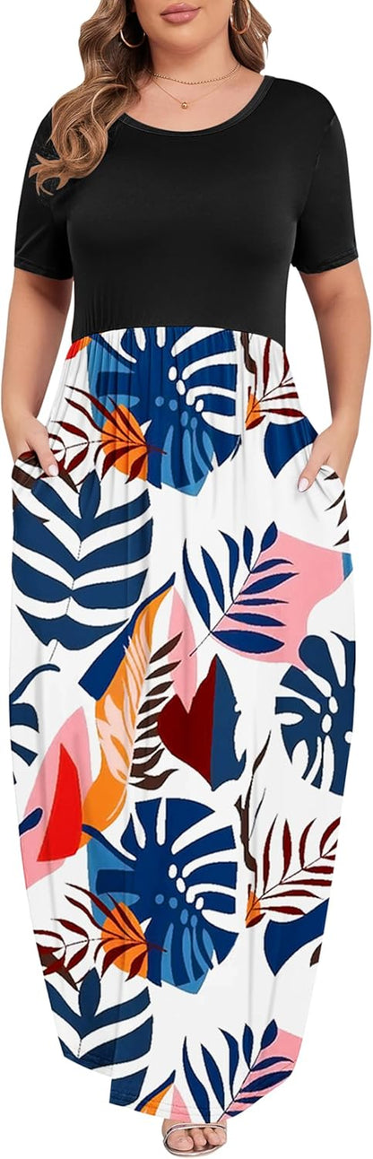 Women’S plus Size Maxi Dresses for Curvy Women Summer Casual Short Sleeve 2025 Long Dress 14W-26W